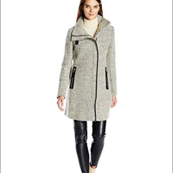 calvin klein women's asymmetrical boucle wool coat